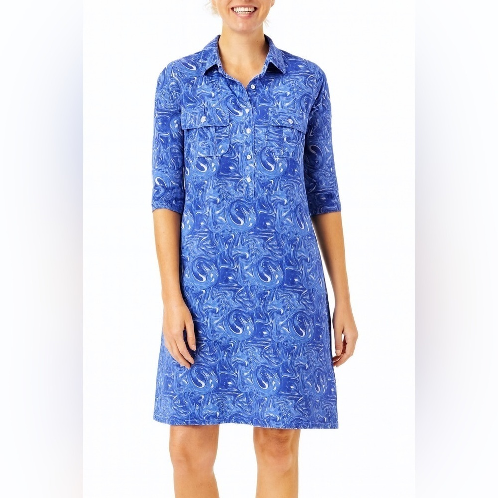 Duffield Lane Blue Swirl Shift Dress EUC
